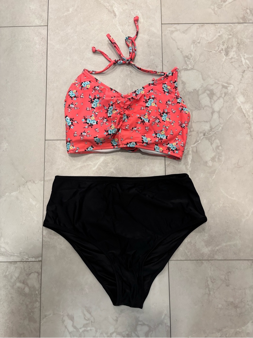 Cupshe Coral Floral High Waisted Bikini
